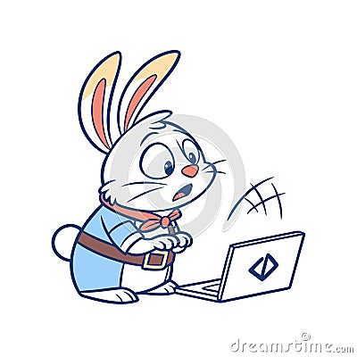 Steady Rabbit Coding with Focus Cartoon Illustration