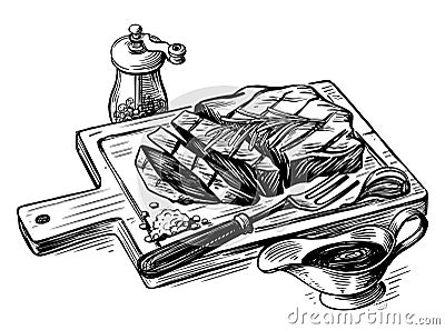 Steak bbq drawing. Meat hand drawn Vector Illustration