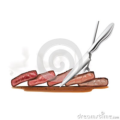 Steak doneness layer vector illustration impale with steak fork slice with knife Vector Illustration