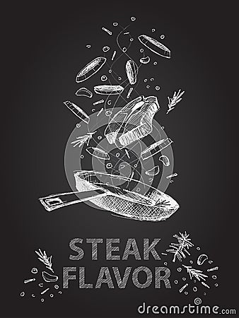 Steak flavor quotes illustration on chalkboard Vector Illustration