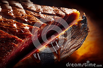 Steak fried meat. AI Generated Stock Photo