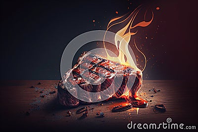 Steak fried meat. AI Generated Stock Photo