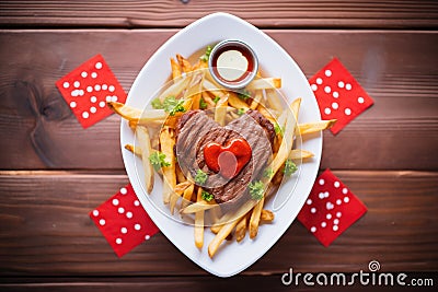 steak fries with a ketchup heart shape on top Stock Photo