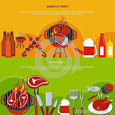 Steak Grill On Barbecue Party Vector Illustration