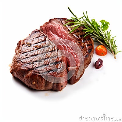 Steak With Herbs And Spices On White Background Stock Photo