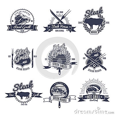 Steak House Emblems Set Vector Illustration