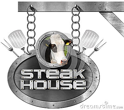 Steak House - Sign with Chain Stock Photo