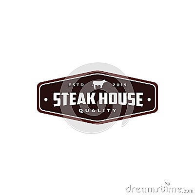 Steak house Vintage Retro Cafe Bar logo design Vector Illustration