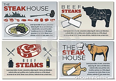 Steak Poster Design Set Vector Illustration