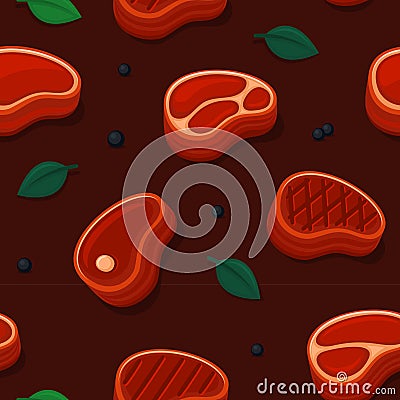 Steak Seamless Background. Beef Meat Grill Pattern. Vector Vector Illustration