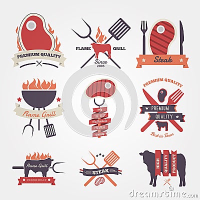 Steak vintage label design Vector Illustration