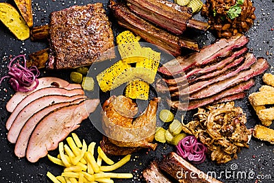 Steakhouse menu smoked meat assortment vegetables Stock Photo