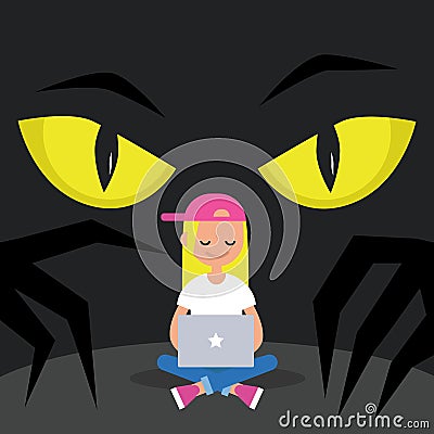 Stealing data conceptual illustration. Big yellow eyes spying be Vector Illustration