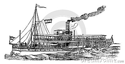 Steam Boat, vintage illustration Vector Illustration