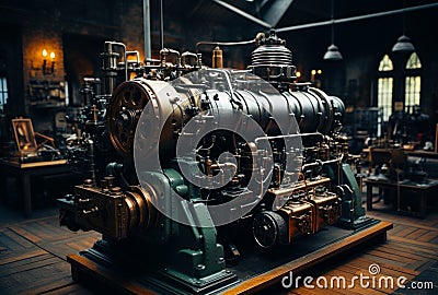 Steam engine inside concept. Industrial power technologies Stock Photo