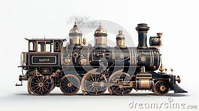 Steam engine isolated on white created with Generative AI. Old rusty locomotive. Stock Photo