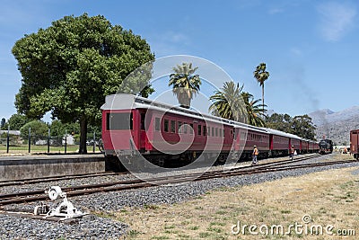 Steam engine and passenger coaches at Ceres South Africa Editorial Stock Photo