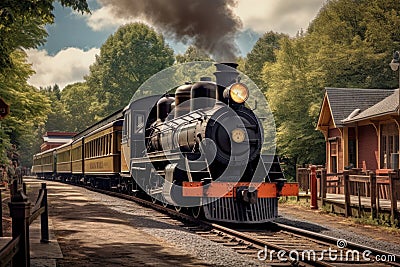 steam engine train at an old-fashioned station Stock Photo