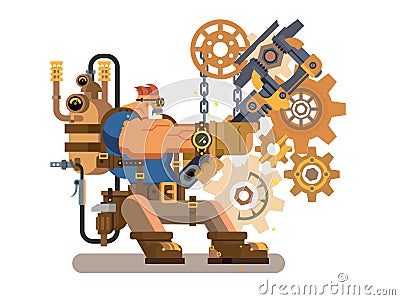 Steam engineer working Cartoon Illustration