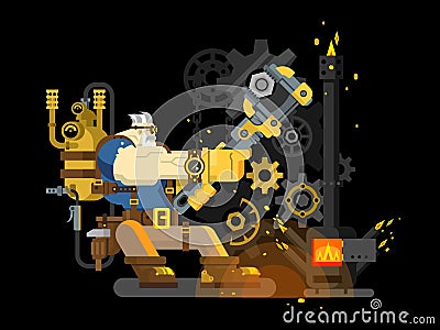 Steam engineer working Vector Illustration