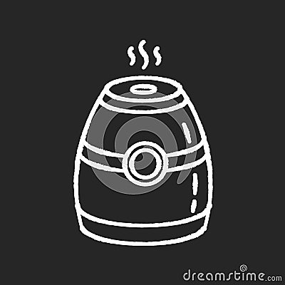 Steam humidifier chalk white icon on black background. Portable air purifier, domestic electrical appliance, humidity Vector Illustration