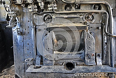 Steam locomotive cabin detail Stock Photo