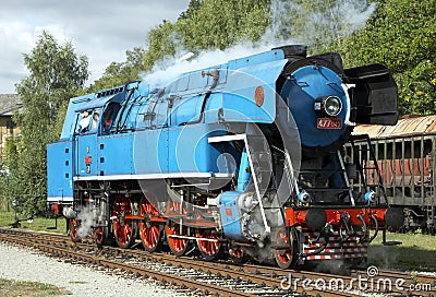 steam locomotive called Parrot & x28;477.043& x29;, depot Luzna u Rakovnik Stock Photo