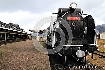 Steam locomotive at Former Taisha station Stock Photo