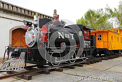 Old train with a steam locomotive, mexico city. V Editorial Stock Photo