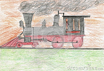 A Steam Machine on the Road in a Sun Set Vector Illustration