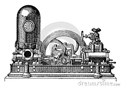 Steam pump has two cylinders direct action coupled, M. Thirion, vintage engraving Vector Illustration