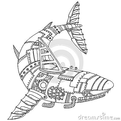 Steam punk style shark coloring book vector Vector Illustration