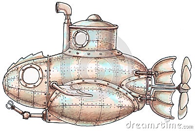 Steam-punk submarine Stock Photo