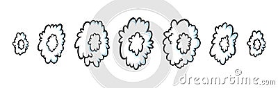 Steam rings in comic style. Growing row of round clouds of vapour or smoke for cigar, cigarette or quick motion. Vector Vector Illustration