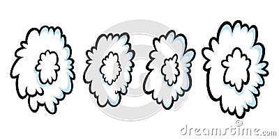 Steam rings in comic style. Growing row of round clouds of vapour or smoke for cigar, cigarette or quick motion. Vector Vector Illustration