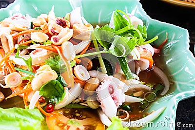 steam squid eggs salad with spicy lemon juice soup, samui thailand Stock Photo