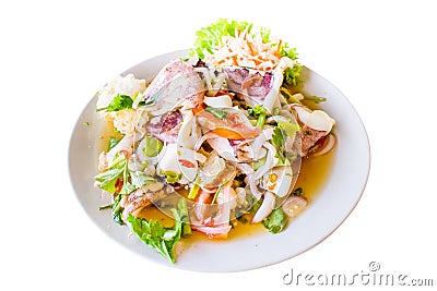 Steam squid eggs salad with spicy lemon juice soup, samui thaila Stock Photo