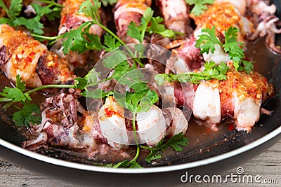 Steam Squid with Spicy Chili and Lemon Sauce Stock Photo