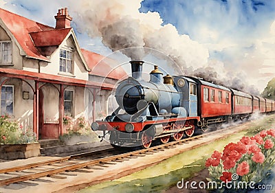Steam train Cartoon Illustration