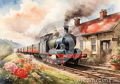 Steam train Cartoon Illustration