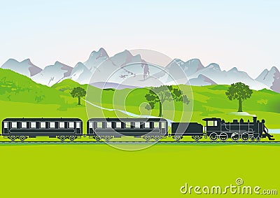 Steam train with carriages Vector Illustration