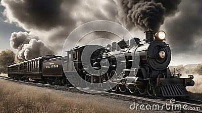 steam train in the countryside soul train long black collecting part old steam engine Stock Photo