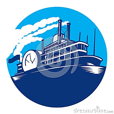 Steamboat Ferry Passenger Ship Retro Vector Illustration