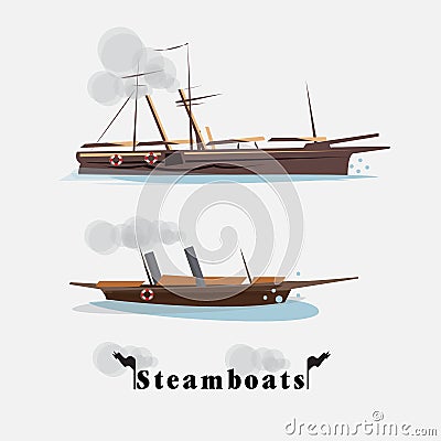 Steamboat. vintage boat concept - Cartoon Illustration