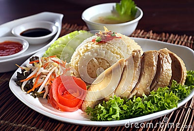 Steamed Asian chicken rice Stock Photo