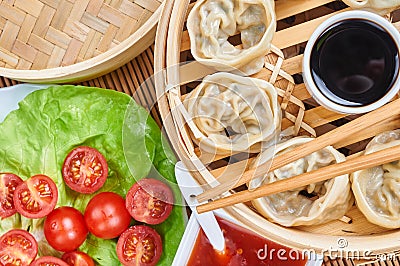 Steamed asian dumplings Stock Photo