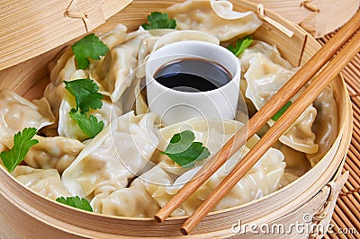 Steamed Asian dumplings Stock Photo