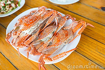 Steamed blue swimming crab dish Stock Photo