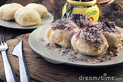 steamed bun with jam from yeast dough Stock Photo
