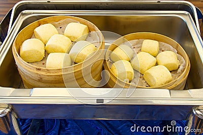 Steamed bun in steamer Stock Photo